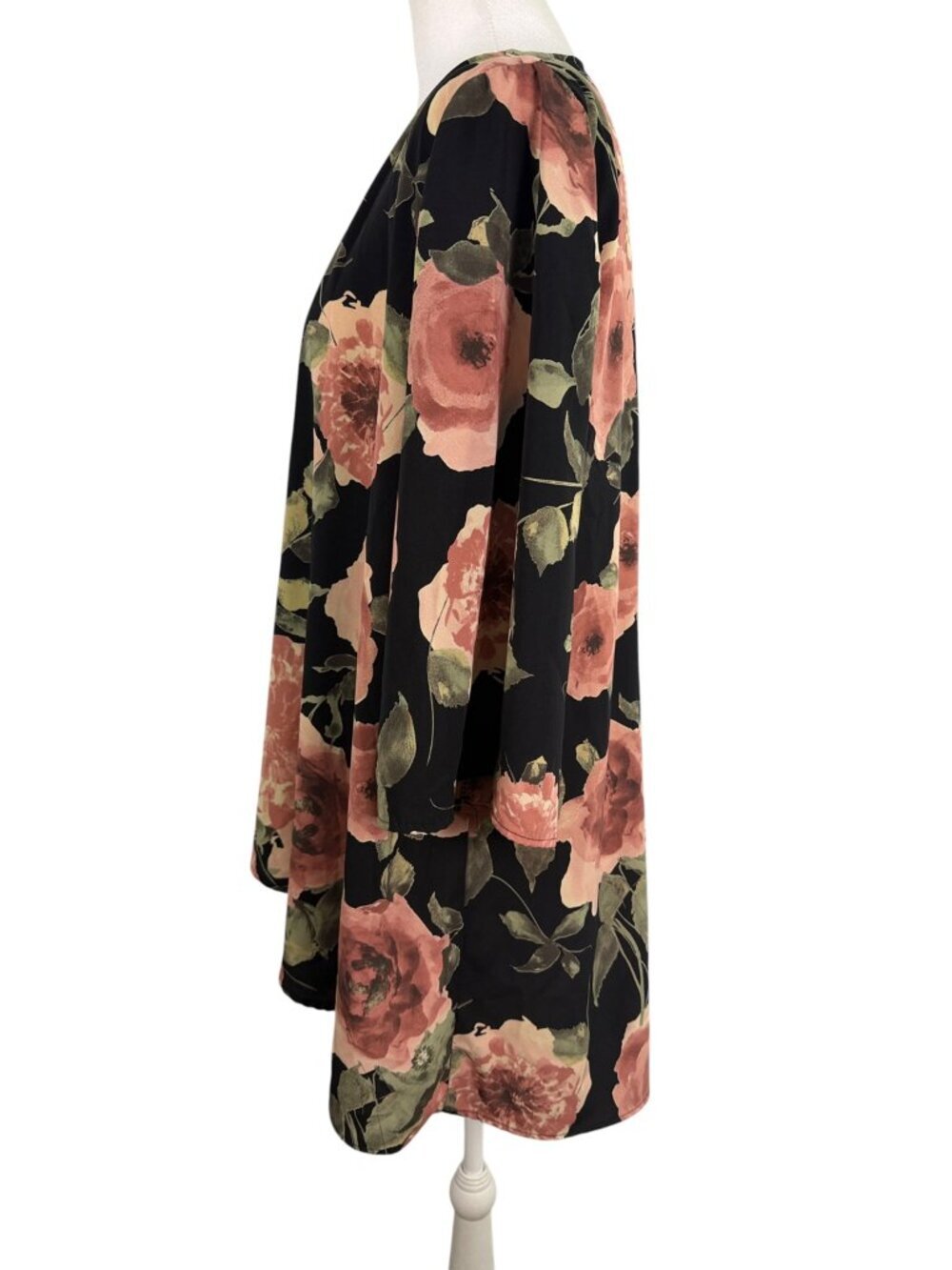 Honeyme Floral Open Front Kimono Cardigan Blush Black Boho Duster Small - Picture 5 of 9